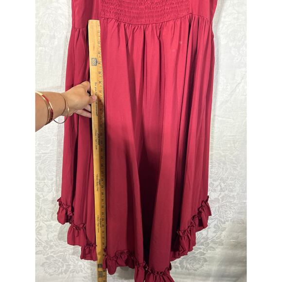 Scarlet Darkness Renaissance Dress Costume XL Red Burgundy Ruffle Hem Smocked - Picture 10 of 11